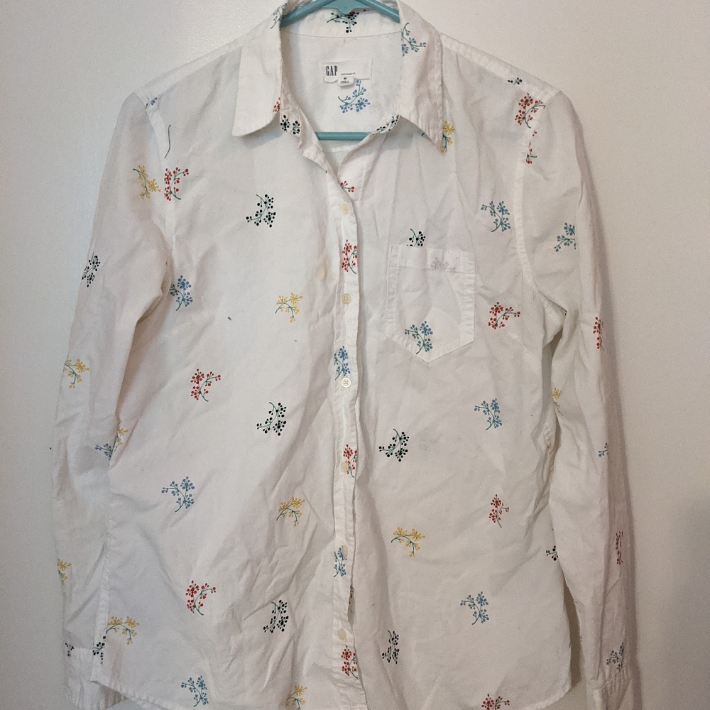 White Floral Button Down